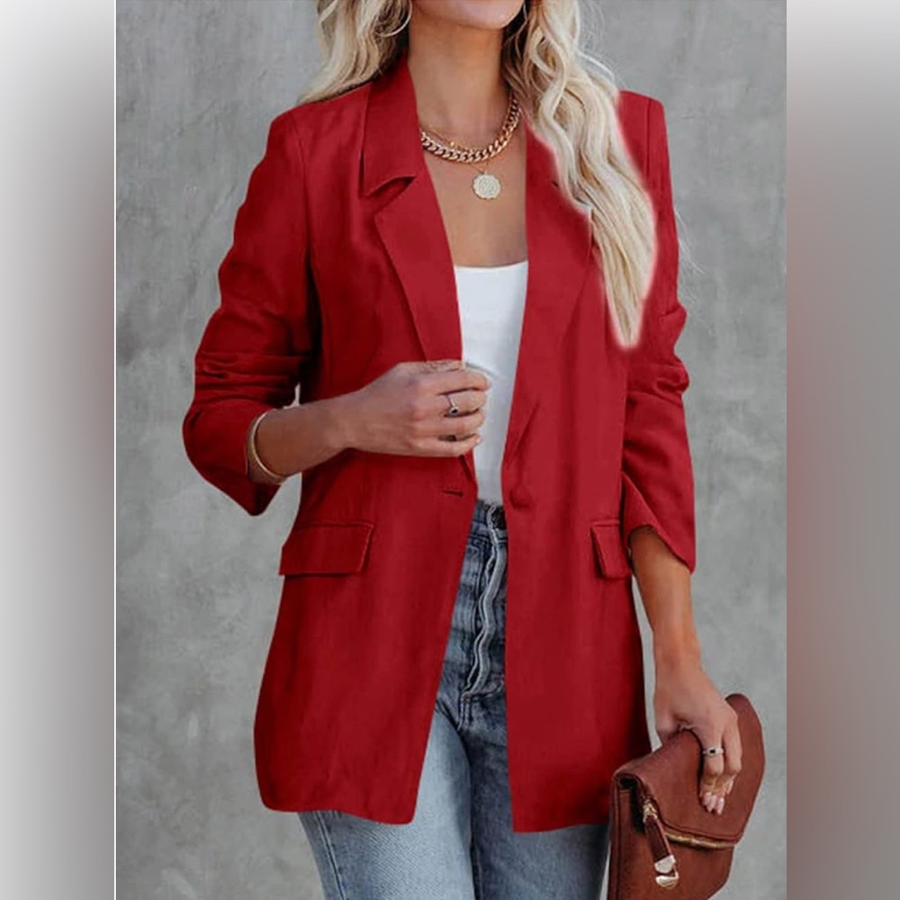 Pretty Garden Red Hot One Button Casual Boyfriend Blazer Women’s Size M NWT